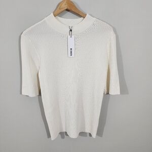 BB Dakota Ivory Ribbed Knit Mock Neck Short Sleeve Top Size L NWT Closet Staple